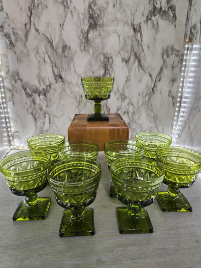 1960's Vintage Park Lane by Colony Avocado Green Glass Sherbert Dessert cups set of 9