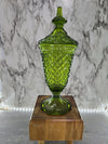 1970's Vintage Indiana Glass Company Avocado Green Lidded Diamond Pointed Candy Jar Apothecary Jar