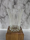 1930's Antique Wide Mouthed Bubble Footed Glass Bouquet Vase with Vertical Ribs and Scalloped Rim