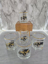 1960's Vintage Classic Cars Bar Rocks Tumbler Glasses Gold Rimmed set of 5