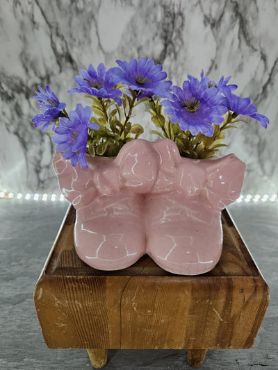 1940's Vintage Pink Ceramic Baby Shoes Planter