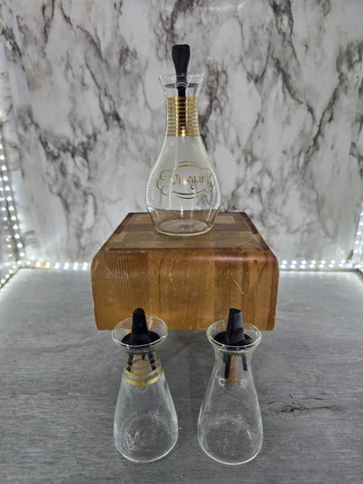 1950's Vintage Pyrex Vinegar and Salt and Pepper shakers in Gold and Black