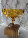 1960's Vintage Indiana Glass Amber Tear Drop Glass Pedestal Fruit Bowl with Scalloped Rim