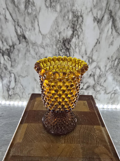 1960's Vintage MCM Amber Hobnail Glass Reijmyre Glasbruk Scandinavian Votive Candle Holder