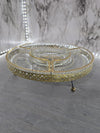 Vintage MCM Brass Trimmed Atomic UFO inspired Lazy Susan Glass Dish Spinning Snack Tray