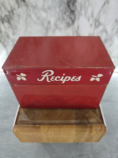 1940's Antique Metal Hinged Recipe Box