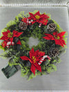 1980's Vintage Plastic Christmas Wreath with Fabric Poinsettias