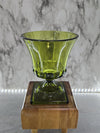 1960's Vintage Indiana Glass Avocado Green Glass Pedestal Vase with Greek Design