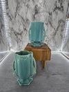 1940's Antique McCoy Pottery Aqua Art Deco Styled Double Handled Vases set of Two.