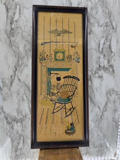 1960's Vintage Wood Frame With Glass Folk Art Picture Ilinois Moulding Company Farm Colonial