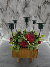 1960's Vintage Christmas Five Headed Metal Candle Holder Center Piece with Plastic Ivy and Foam Apples