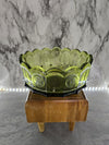 1960's Vintage Fortoria Avocado Green Coin Patterned Glass Serving Bowl with Scalloped Rim