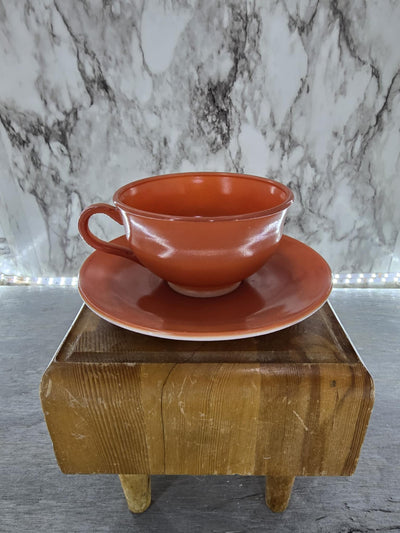 1950's Vintage Hazel Milk Glass Orange Coffee/Teacup with Saucer