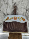 1970's Vintage Aluminum Dustpan brown with orange and yellow flowers by JV Reed USA