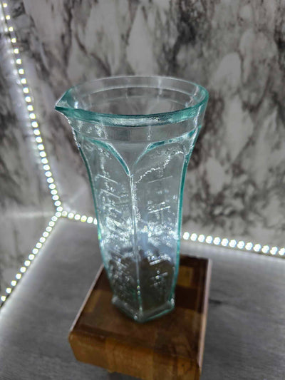 1960's Rare Vintage French Pressed Green Glass 9-3/4" Tall Measuring Cup with Spout