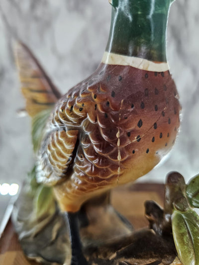 1960's Vintage Pair of Bisque Ring-Necked Pheasant Statues labeled INAROCO made in Japan