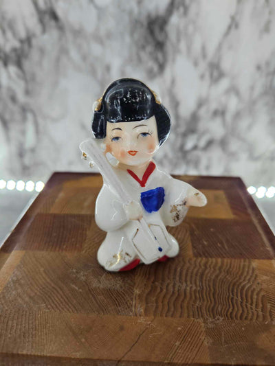 1950's Tiny Japanese Girl Ceramic Statue Made in Japan