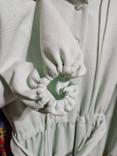 1970's Vintage Green Dress with Ruffled Collar