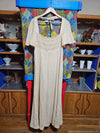 1960's Vintage Free Spirit Floor Length Dress with Rainbow Stitching and Ruffled Sleeves