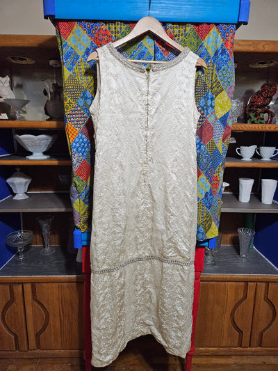 1960's Vintage Ivory and Silver Trimmed Cocktail Dress