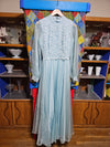 1970's Vintage Light Blue Lace Floor Length Prom Dress