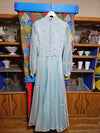 1970's Vintage Light Blue Lace Floor Length Prom Dress