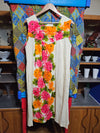 1970's Vintage White Maikai Barkcloth Hawaiian Sleeveless Dress with Flowers