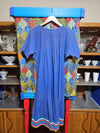 1980's Vintage Cotillion Striped Appliqued Blue Dress