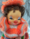 1970's Vintage Handmade Crocheet Clown Doll with rubber head, hands and feet