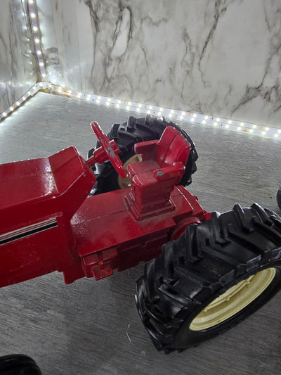 1970's Vintage International Pressed Steel Red Die Cast Row Crop Toy Tractor with Hay Wagon