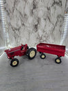 1970's Vintage International Pressed Steel Red Die Cast Row Crop Toy Tractor with Hay Wagon