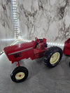 1970's Vintage International Pressed Steel Red Die Cast Row Crop Toy Tractor with Hay Wagon