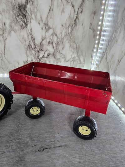 1970's Vintage International Pressed Steel Red Die Cast Row Crop Toy Tractor with Hay Wagon