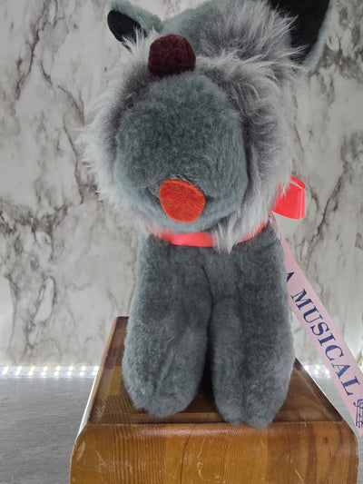 1970's  Vintage Stuffed Toy Grey Schnauzer Dog Musical Toy Stuffie