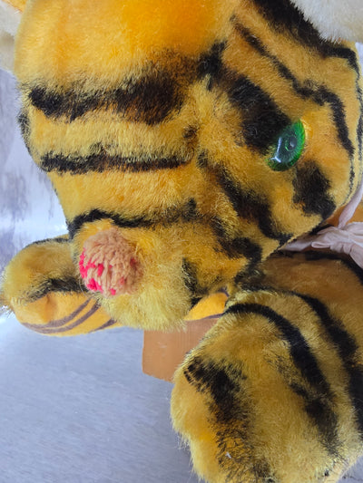 1970's  Vintage Toy Plush Stuffed Tiger with green eyes