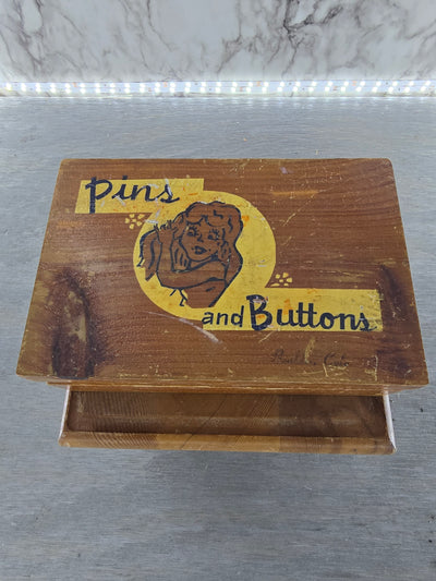 1940's Antique J.B.Deere Cedar Craft "Pins and Buttons" Wooden Souvenir  Box