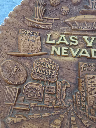 1960's Vintage Plastic Wood Grained Las Vegas  Nevada Collectors Plate