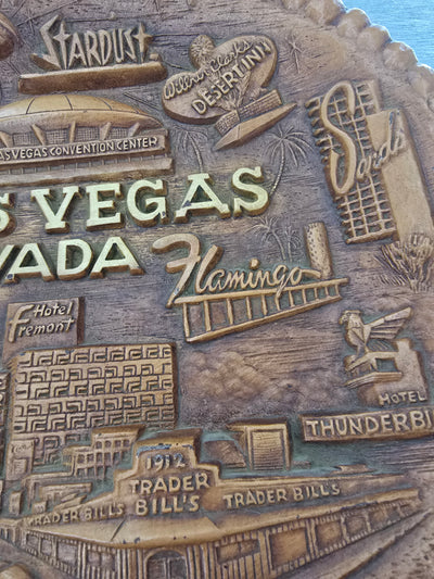 1960's Vintage Plastic Wood Grained Las Vegas  Nevada Collectors Plate