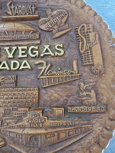 1960's Vintage Plastic Wood Grained Las Vegas  Nevada Collectors Plate