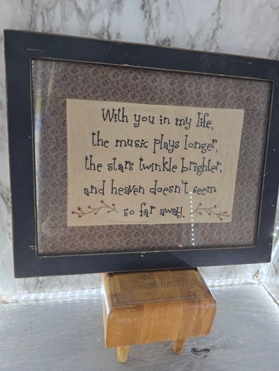 Vintage Framed Handmade Cross Stitch Artwork with lovely saying