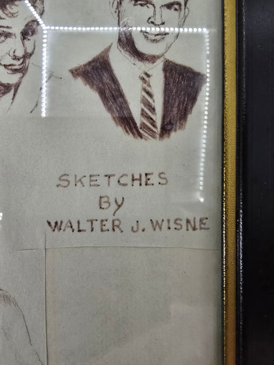 1980's Vintage Original Framed Ink sketches of TV Stars by Artist Walter  J. Wisne