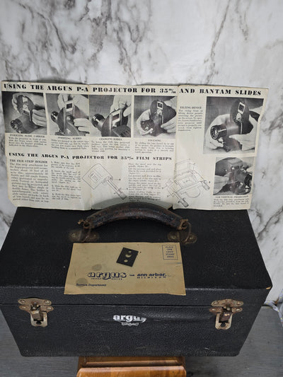 1940's Vintage Argus Slide Projector with Leather Case and Instructions