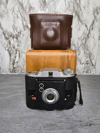 1940's Vintage Art Deco Styled Ansco Flash Clipper Camera with Leather Case