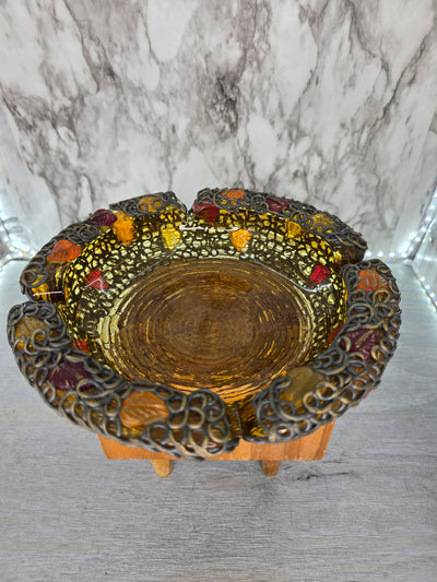 1960's RARE Anchor Hocking Amber Glass Sereno Spaghetti String Berry Gems Ashtray Bowl