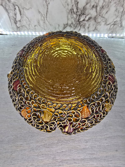 1960's RARE Anchor Hocking Amber Glass Sereno Spaghetti String Berry Gems Ashtray Bowl