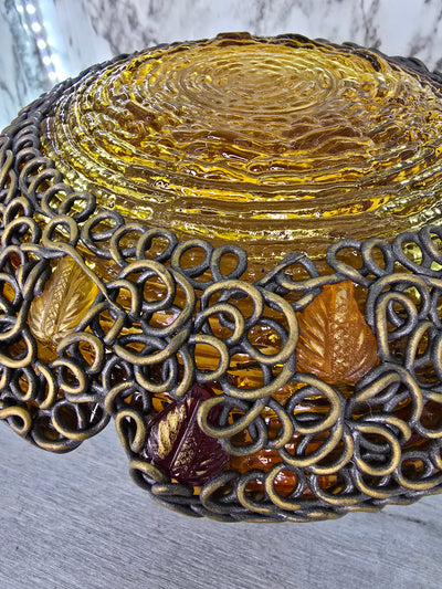 1960's RARE Anchor Hocking Amber Glass Sereno Spaghetti String Berry Gems Ashtray Bowl