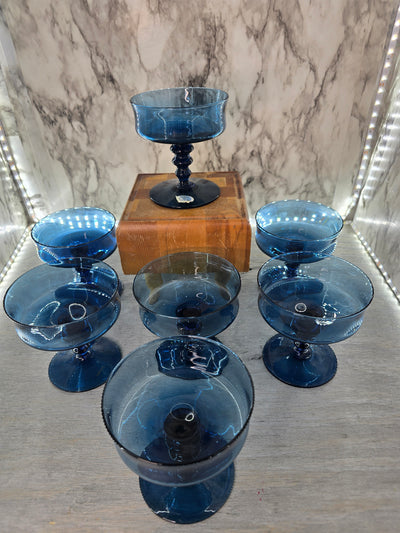 1980's  Richmond Blue Sherbert Dessert Glasses- set of 7