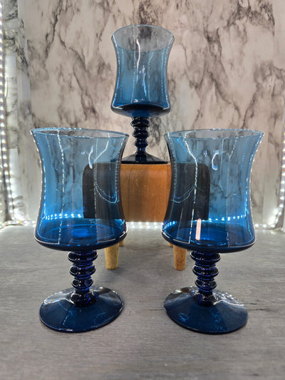 1980's Richmond Blue Water Goblets by Colony- set of 3