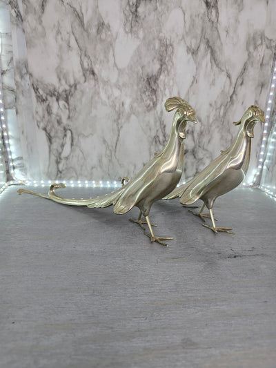 1950's  Silver Plated Metal Pheasant Bird Figurines-set of 2