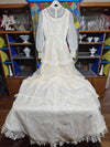 1960's Vintage flowy lace and satin high necked wedding dress with train